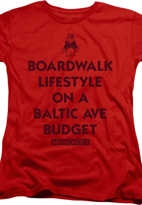 Womens Red Boardwalk Lifestyle Monopoly Shirt