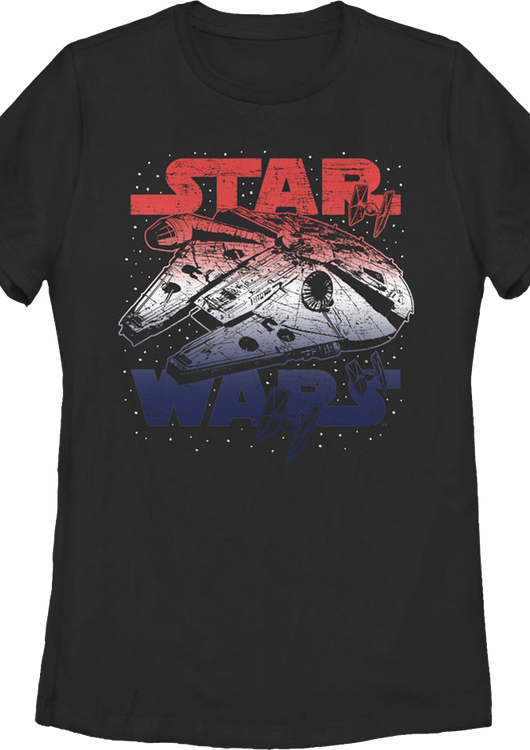 Womens Red White Blue Millennium Falcon Star Wars Shirt - main product image