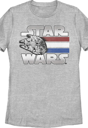 Womens Retro Millennium Falcon Red White Blue Stripes Star Wars Shirt