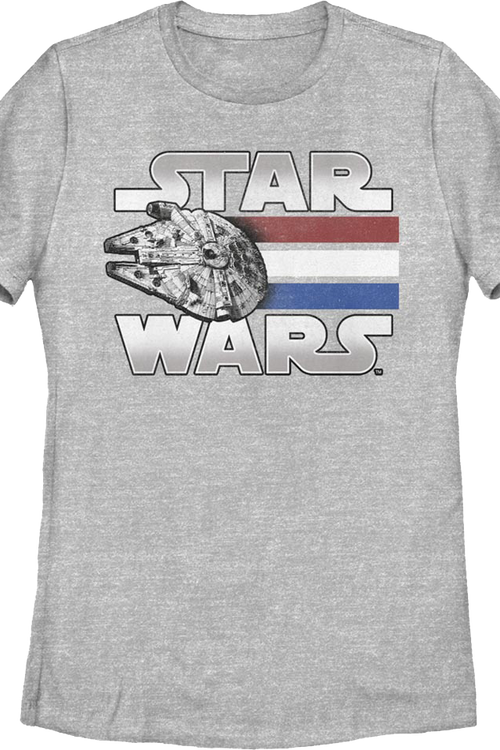 Womens Retro Millennium Falcon Red White Blue Stripes Star Wars Shirtmain product image