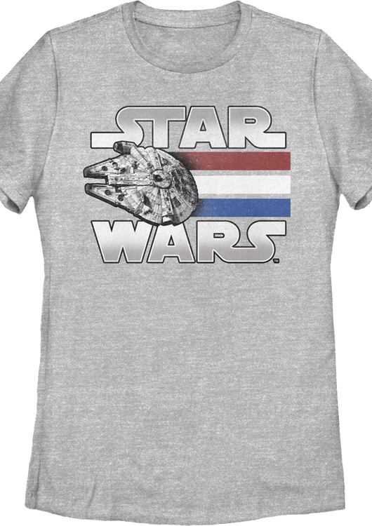 Womens Retro Millennium Falcon Red White Blue Stripes Star Wars Shirt - main product image