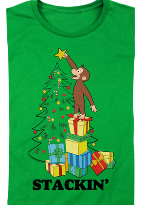 Womens Stackin' Curious George Christmas Shirt