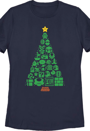 Womens Super Mario Bros. Icons Christmas Tree Nintendo Shirt