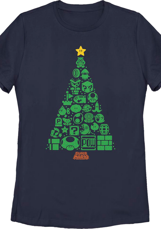 Womens Super Mario Bros. Icons Christmas Tree Nintendo Shirt - main product image