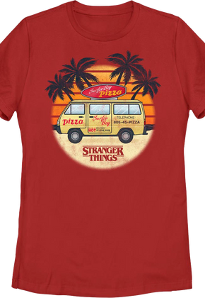 Womens Surfer Boy Pizza Van Stranger Things Shirt