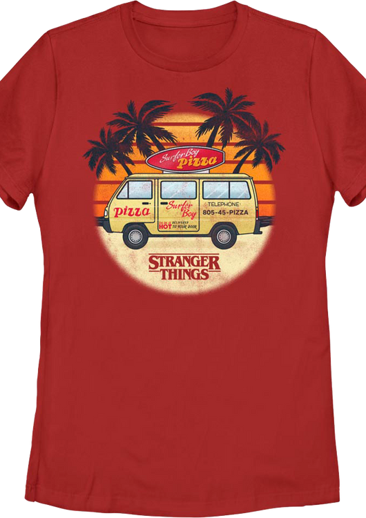 Womens Surfer Boy Pizza Van Stranger Things Shirt - main product image
