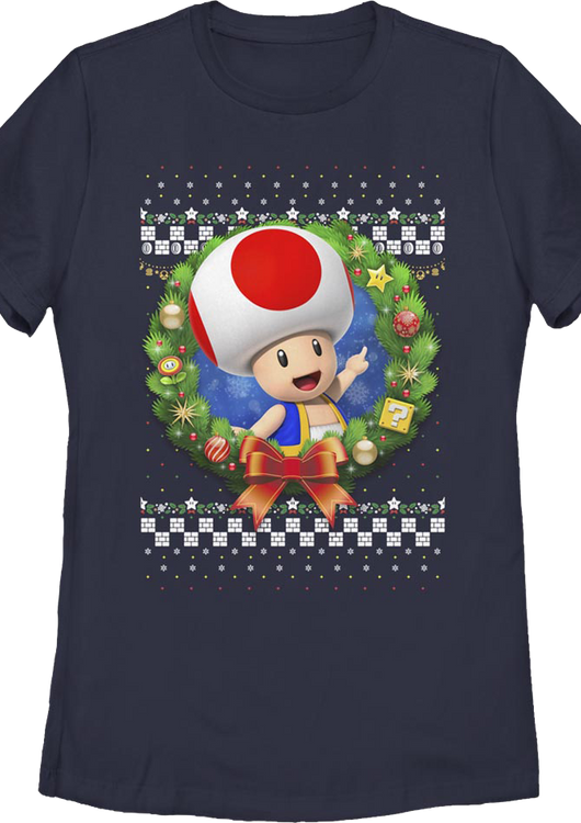 Womens Toad Christmas Wreath Super Mario Bros. Shirt - main product image