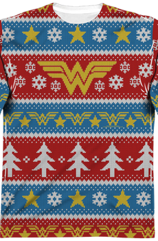 Wonder Woman Ugly Faux Christmas Sweater Long Sleeve Tee