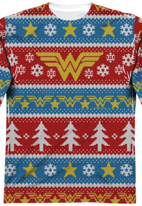 Wonder Woman Ugly Faux Christmas Sweater Long Sleeve Tee