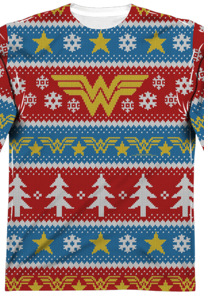 Wonder Woman Ugly Faux Christmas Sweater Long Sleeve Tee