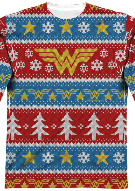 Wonder Woman Ugly Faux Christmas Sweater Long Sleeve Tee - main product image