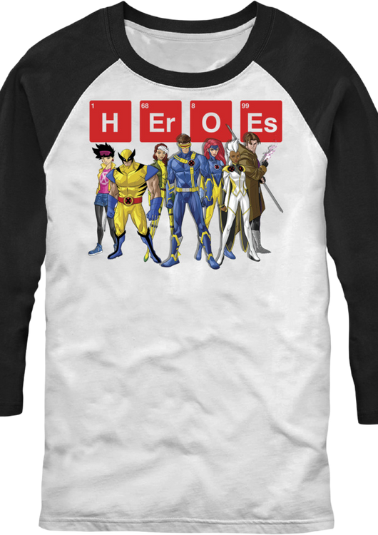 X-Men Heroes Periodic Table Marvel Comics Raglan Baseball Shirt - main product image