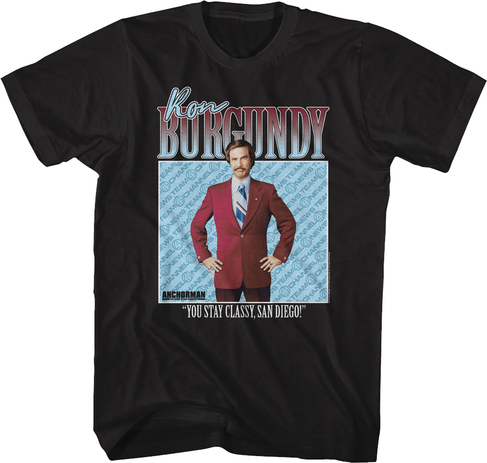 Maglietta Stay Classy San Diego - Funny Anchor Man Ron Burgundy - Gildan 100% Cotone - Azzurro Chiaro