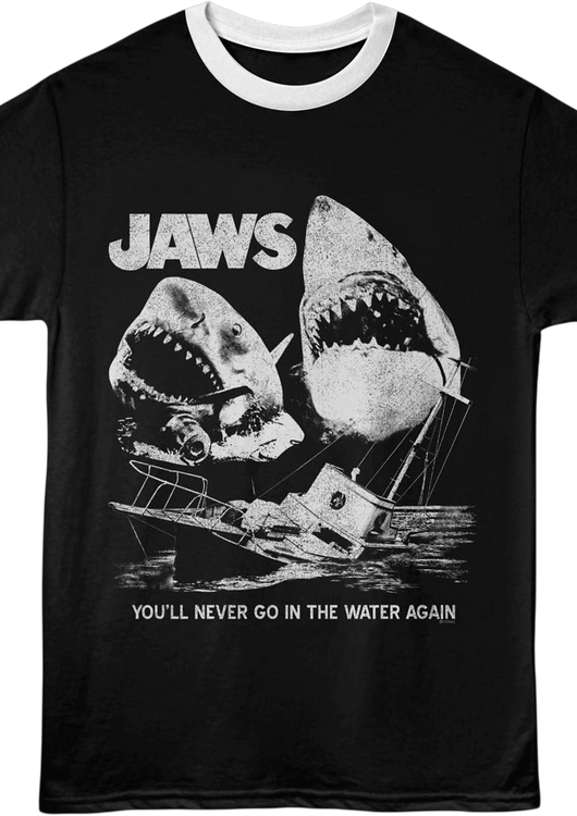 You'll Never Go In The Water Again Collage Jaws Ringer Shirt - main product image