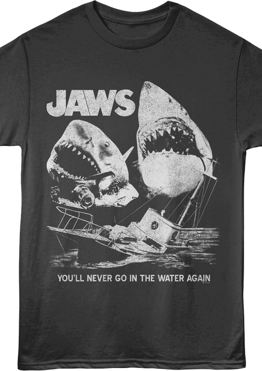 You'll Never Go In The Water Again Collage Jaws T-Shirt - main product image