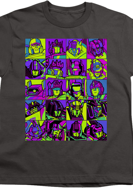 Youth Neon Pop Art Robot Collage Transformers Shirt - main product image
