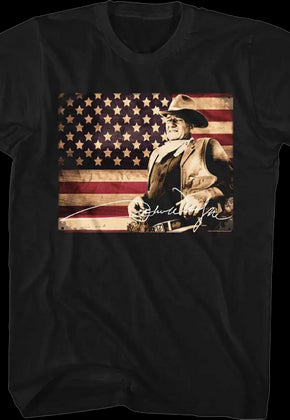 American Flag Autograph John Wayne T-Shirt