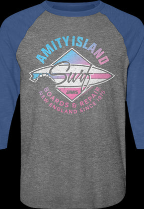 Amity Island Surf Board Repair Jaws Raglan Baseball Shirt