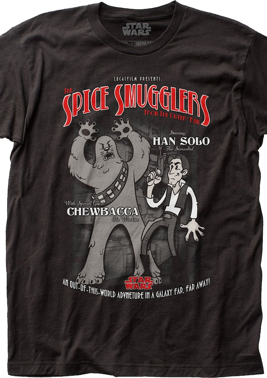 Animated Spice Smugglers Chewbacca And Han Solo Star Wars T-Shirt - main product image