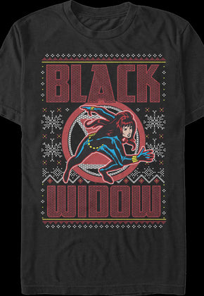Black Widow Faux Ugly Christmas Sweater Marvel Comics T-Shirt