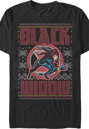 Black Widow Faux Ugly Christmas Sweater Marvel Comics T-Shirt