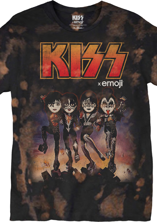 Bleached Tie Dye Emoji Destroyer KISS T-Shirt - main product image