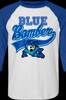 Blue Bomber Sports Logo Mega Man Raglan Baseball Shirt