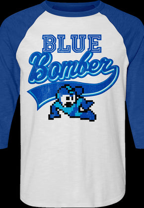 Blue Bomber Sports Logo Mega Man Raglan Baseball Shirt