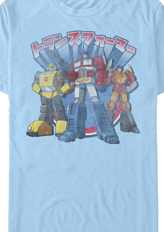 Blue Japanese Text Autobots Transformers T-Shirt - main product image