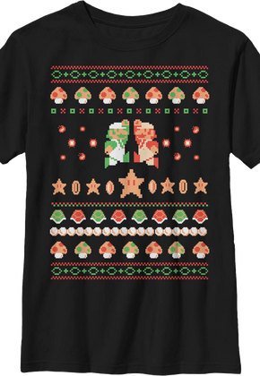 Boys Youth Luigi And Mario Faux Ugly Christmas Sweater Nintendo Shirt