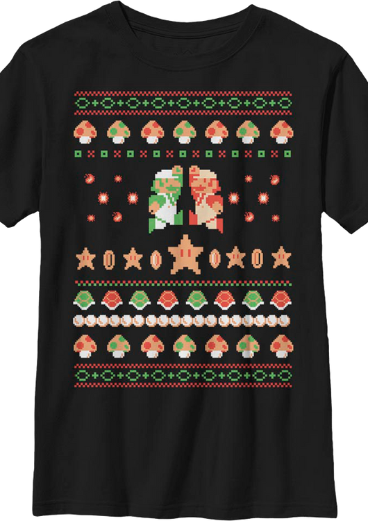Boys Youth Luigi And Mario Faux Ugly Christmas Sweater Nintendo Shirt - main product image