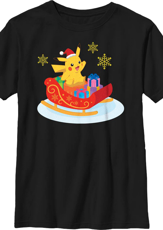 Boys Youth Pikachu Sleigh Ride Pokemon Shirt - main product image