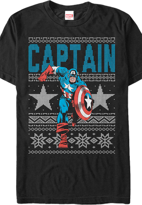 Captain America Faux Ugly Christmas Sweater Marvel Comics T-Shirt