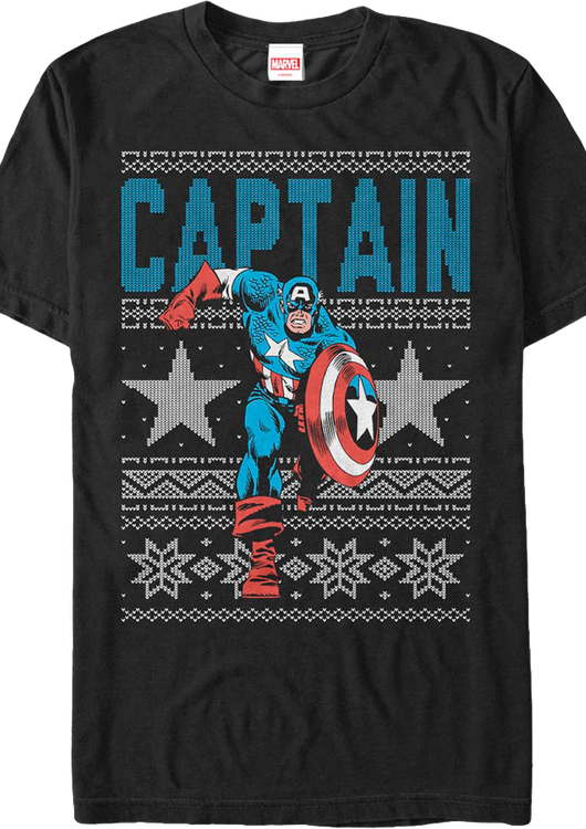 Captain America Faux Ugly Christmas Sweater Marvel Comics T-Shirt - main product image