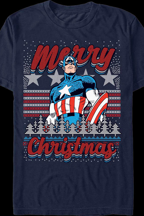 Captain America Merry Christmas Faux Ugly Sweater Marvel T-Shirtmain product image