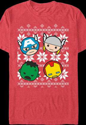 Chibi Avengers Faux Ugly Christmas Sweater Marvel Comics T-Shirt