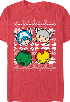 Chibi Avengers Faux Ugly Christmas Sweater Marvel Comics T-Shirt