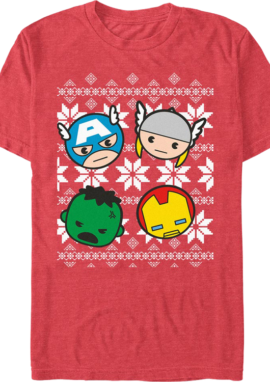 Chibi Avengers Faux Ugly Christmas Sweater Marvel Comics T-Shirt - main product image
