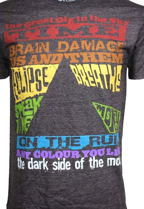 Dark Side of the Moon Track List Pink Floyd T-Shirt
