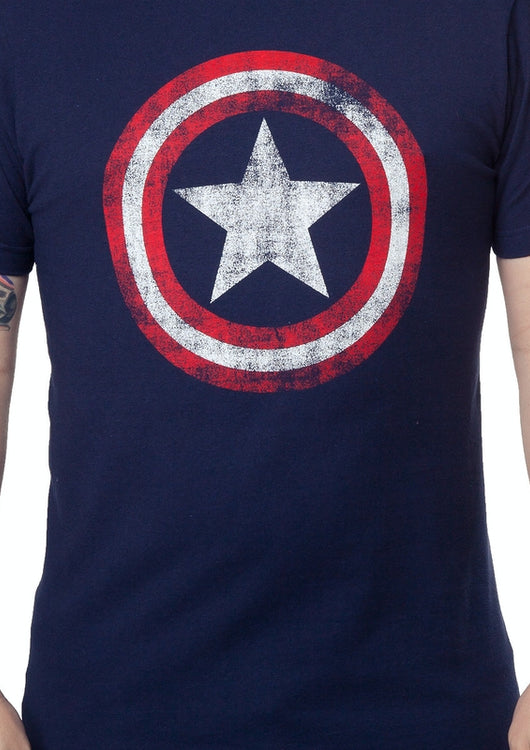 Navy Distressed Captain America Shield Shirt - main product image