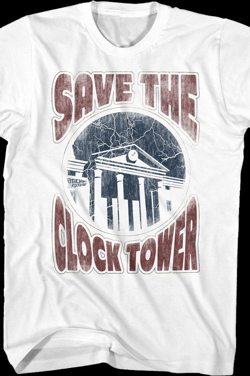 Distressed White Save The Clock Tower Back To The Future T-Shirtmain product image