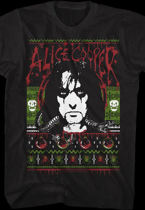 Faux Ugly Christmas Sweater Alice Cooper T-Shirt