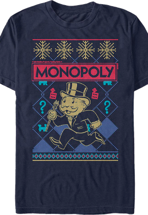 Faux Ugly Christmas Sweater Monopoly T-Shirt