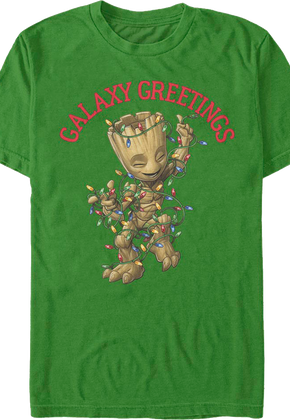 Galaxy Greetings Groot Christmas Lights Marvel Comics T-Shirt