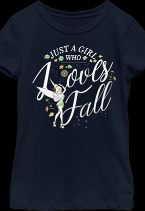 Girls Youth Tinker Bell Just A Girl Who Loves Fall Disney Shirt