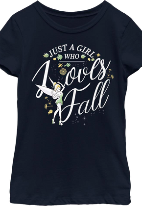 Girls Youth Tinker Bell Just A Girl Who Loves Fall Disney Shirt