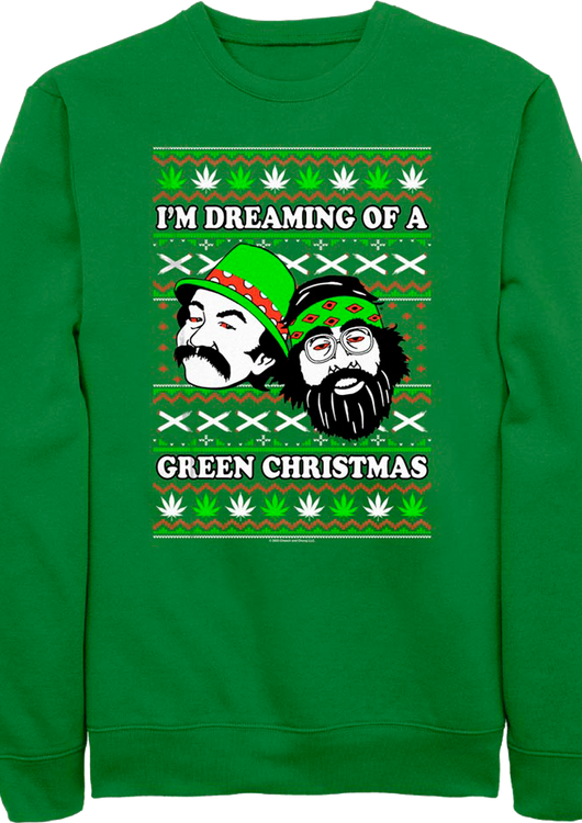 Green Christmas Faux Ugly Sweater Cheech And Chong Sweatshirt - main product image
