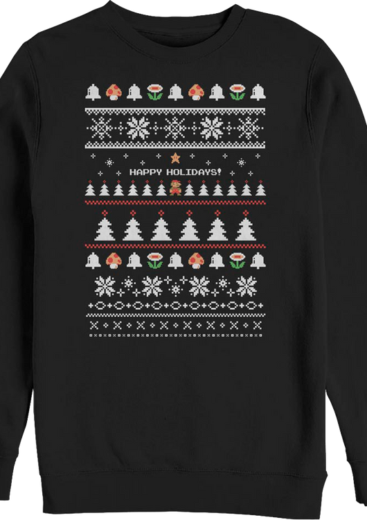 Happy Holidays Faux Ugly Xmas Sweater Super Mario Bros. Sweatshirt - main product image