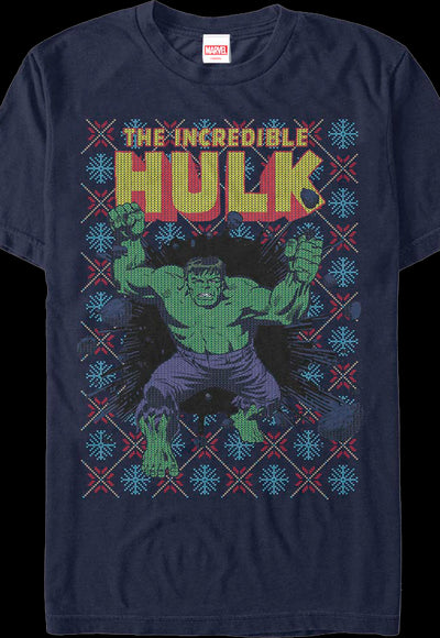 Incredible Hulk Faux Ugly Christmas Sweater Marvel Comics T-Shirt