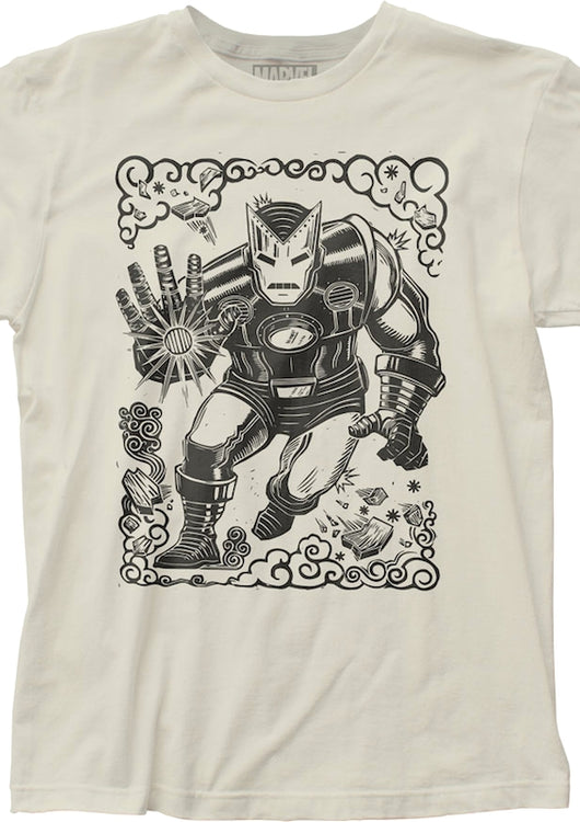 Iron Man Woodcut Art Marvel Comics T-Shirt - main product image